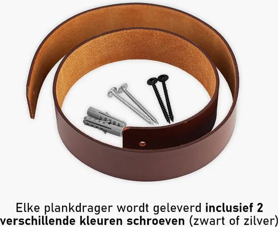 Leren plankdragers - Cognac - 6 stuks - Echt leer - Cognac plankendragers thumbnail 8