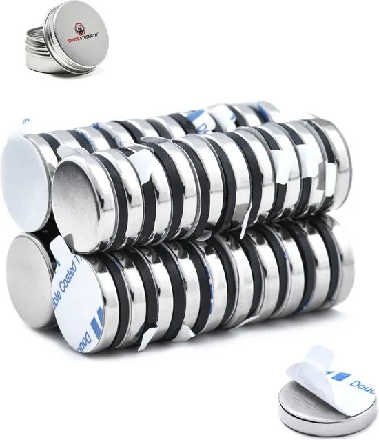 Brute Strength - Super sterke zelfklevende 3M magneten - Rond - 15 x 3 mm - 40 Stuks - Kleef Magneten - Neodymium magneet sterk - Afbeelding 1
