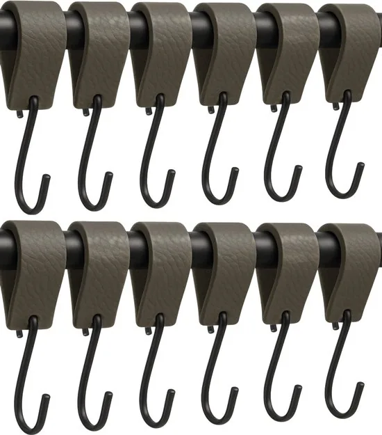 Brute Strength - Leren S-haak hangers - Grijs - 24 stuks - 12,5 x 2,5 cm - Zwart zilver - Leer - Afbeelding 1