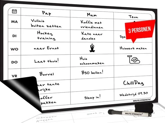 Brute Strength - Magnetisch Weekplanner whiteboard (84) - A3 - 42 x 29 cm - Planbord - Familieplanner - Gezinsplanner - Afbeelding 1