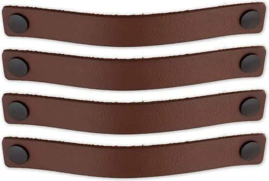 Leren handgrepen - Cognac - 4 stuks - 25 x 3 cm - incl. 3 kleuren schroeven - Handgrepen leer - Leren meubelgreep - Afbeelding 1