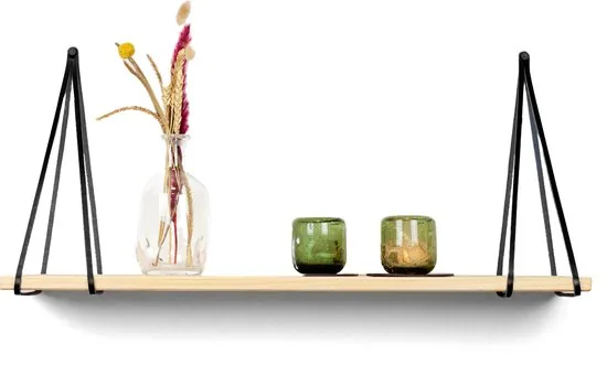 Leren plankdragers gesplitste draden - Zwart - 4 stuks - Echt lederen planken dragers - Afbeelding 1