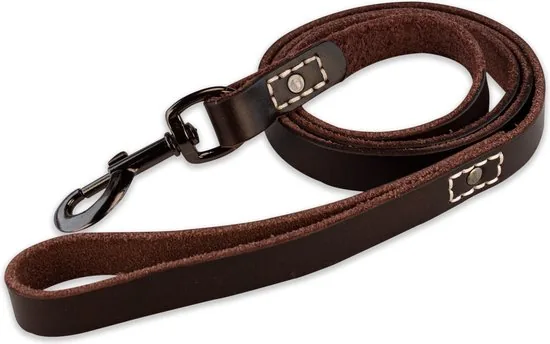 Leren hondenriem - 180cm - bruine met zwarte riem - hondenriem met stiksels - 100% volnerfleer thumbnail 3