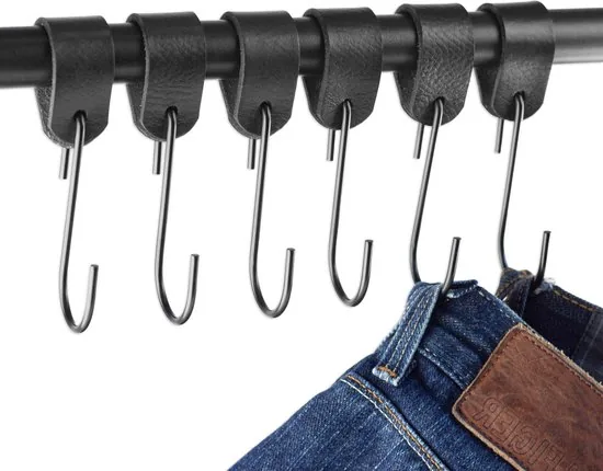 Brute Strength - Leren ronde S-haak hangers - Zwart - 2 stuks - 12,5 x 2,5 cm - Zwart zilver - Leer thumbnail 3