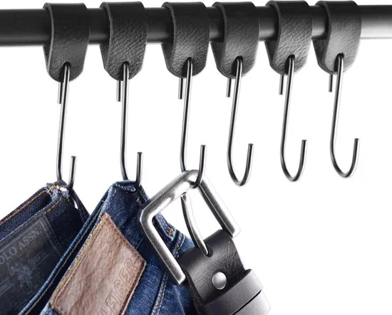 Brute Strength - Leren ronde S-haak hangers - Zwart - 2 stuks - 12,5 x 2,5 cm - Zwart zilver - Leer thumbnail 5