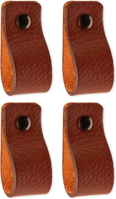 Leren handgrepen - Cognac - 2 stuks - 12,5 x 2,5 cm - incl. 3 kleuren schroeven - Handgrepen leer - Leren meubelgreep thumbnail 6