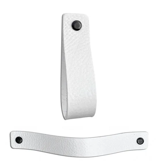 Leren handgrepen - Wit - 6 stuks - 20,0 x 2,5 cm - incl. 3 kleuren schroeven - Witte Handgrepen leer - Leren meubelgreep thumbnail 4