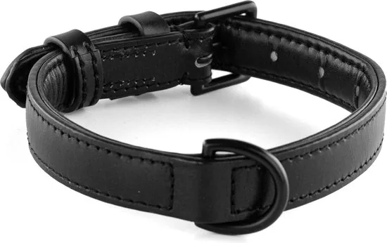 Brute Strength - Luxe leren halsband hond - Zwart met zwarte stiksels - M - (36 - 43 cm) x 2,5cm thumbnail 3