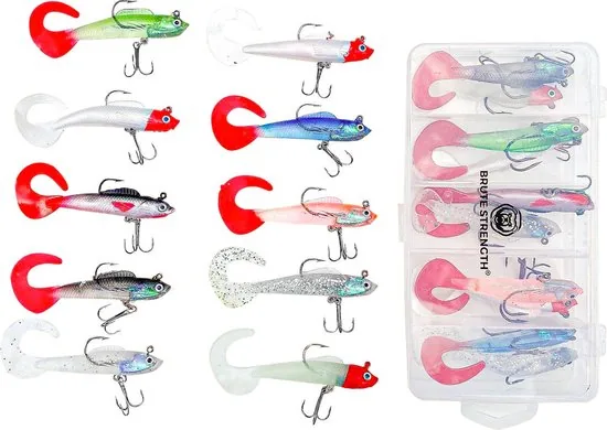 Brute Strength - Kunst Aas Set - 10 stuks - Roofvissen Pluggen Met Haak Set Voor Snoek/Baars Roofvis 1 kunstaas - Shads - Afbeelding 1