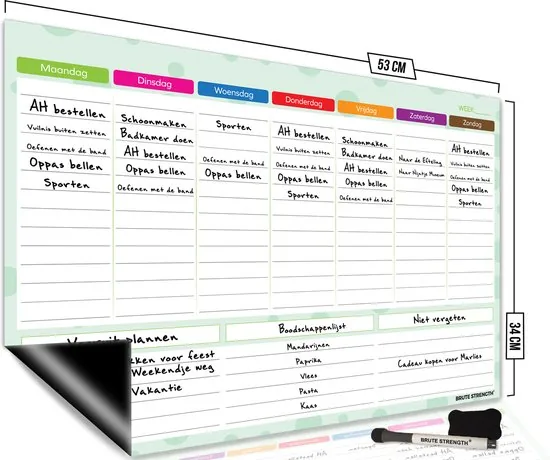 Brute Strength - Magnetisch Weekplanner whiteboard (20) - 53 x 34 cm - Planbord - Familieplanner - Gezinsplanner - To Do Planner - Afbeelding 1