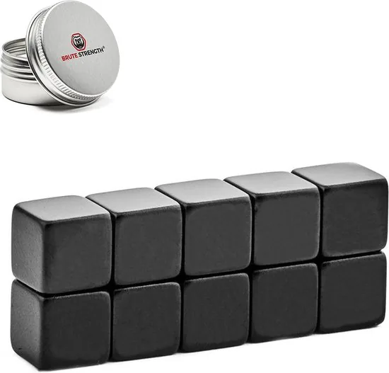 Brute Strength - Super sterke magneten - Vierkant - 10 x 10 x 10 mm - 10 stuks - Zwart - Neodymium magneet sterk - Afbeelding 1