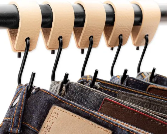 Brute Strength - Leren S-haak hangers - Naturel - 4 stuks - 12,5 x 2,5 cm - Zwart zilver - Leer thumbnail 6