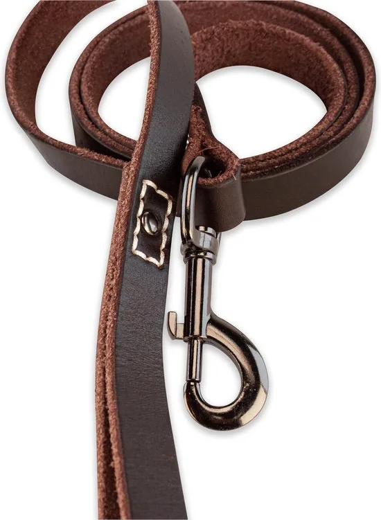 Leren hondenriem - 220cm - bruine met zwarte riem - hondenriem met stiksels - 100% volnerfleer thumbnail 5