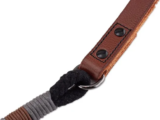 Brute Strength - Hondenriem - 220cm - Zwart/Cognac/Grijs - Handgemaakt - Luxe handvat van leer - 100% volnerfleer thumbnail 3