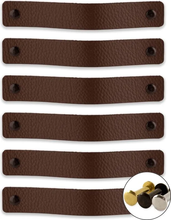 Leren handgrepen - Bruin - 12 stuks - 20,0 x 2,5 cm - incl. 3 kleuren schroeven - Afbeelding 1