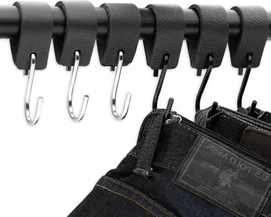 Brute Strength - Leren S-haak hangers - Antraciet - 2 stuks - 12,5 x 2,5 cm - Zwart zilver - Leer thumbnail 3