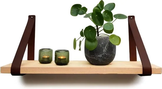 Leren plankdragers - Bruin - 6 stuks - Echt leer - Bruine plankendragers - Wandplank industrieel - Legplankdrager - Afbeelding 1