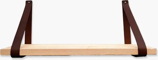 Leren plankdragers - Bruin - 6 stuks - Echt leer - Bruine plankendragers - Wandplank industrieel - Legplankdrager thumbnail 3