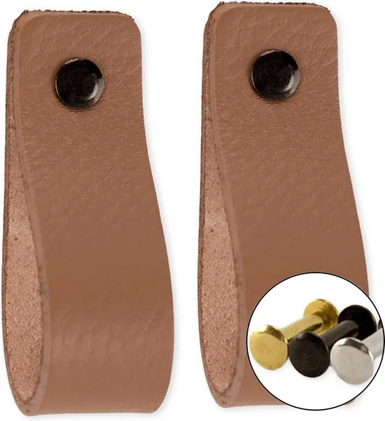 Leren handgrepen - Taupe - 2 stuks - 16,5 x 2,5 cm - Handgrepen leer - Leren meubelgreep - Leren handvaten kast - Afbeelding 1
