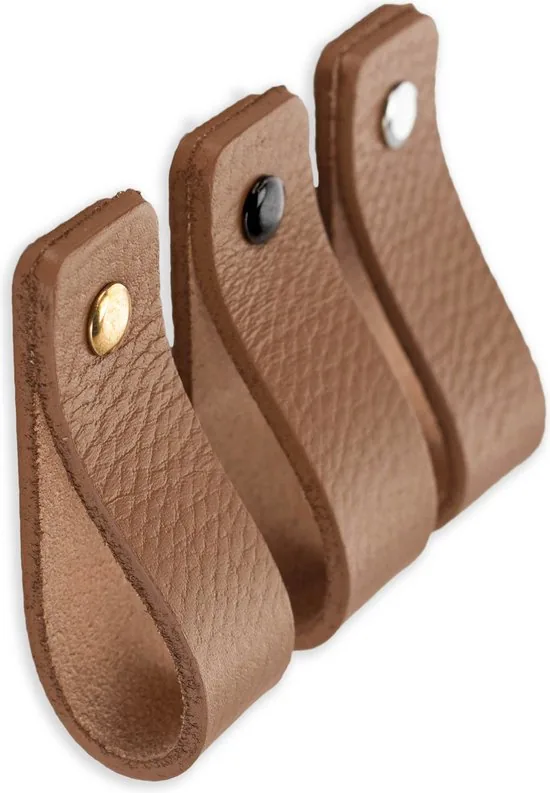 Leren handgrepen - Taupe - 2 stuks - 16,5 x 2,5 cm - Handgrepen leer - Leren meubelgreep - Leren handvaten kast thumbnail 7