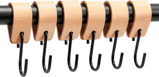 Brute Strength - Leren S-haak hangers - Naturel - 12 stuks - 12,5 x 2,5 cm - Zwart zilver - Leer - Afbeelding 1