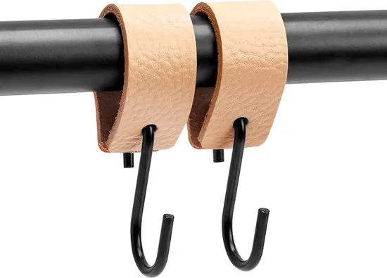 Brute Strength - Leren S-haak hangers - Naturel - 12 stuks - 12,5 x 2,5 cm - Zwart zilver - Leer thumbnail 5