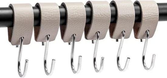 Brute Strength - Leren S-haak hangers - Licht grijs - 24 stuks - 12,5 x 2,5 cm - Zwart zilver - Leer - Afbeelding 1