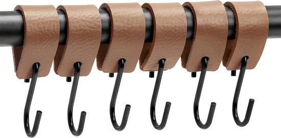 Brute Strength - Leren S-haak hangers - Taupe - 6 stuks - 12,5 x 2,5 cm - Zwart zilver - Leer - Afbeelding 1