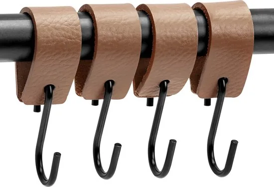 Brute Strength - Leren S-haak hangers - Taupe - 6 stuks - 12,5 x 2,5 cm - Zwart zilver - Leer thumbnail 7