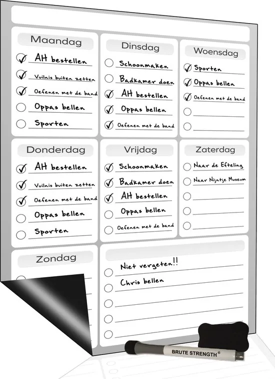 Brute Strength - Magnetisch Weekplanner whiteboard (4) - A3 - Planbord - Familieplanner - Gezinsplanner - To Do Planner - Afbeelding 1