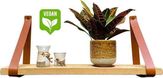 Leren plankdragers - Cognac - 6 stuks - PU lederen planken dragers - Kunstleer plank dragers - Wandplank industrieel - Legplankdrager - Afbeelding 1