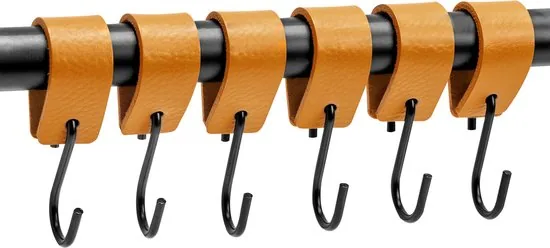 Brute Strength - Leren S-haak hangers - Okergeel - 24 stuks - 12,5 x 2,5 cm - Zwart zilver - Leer - Afbeelding 1