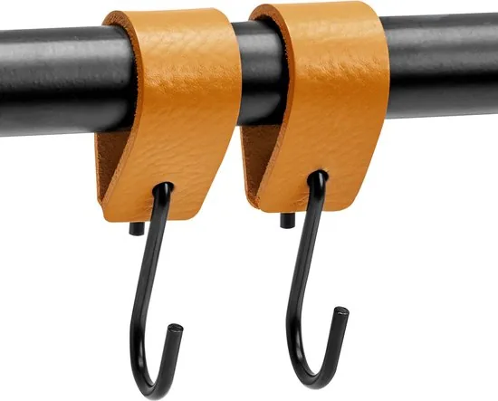 Brute Strength - Leren S-haak hangers - Okergeel - 24 stuks - 12,5 x 2,5 cm - Zwart zilver - Leer thumbnail 2