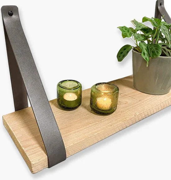 Leren plankdragers - Grijs - 4 stuks - PU lederen planken dragers - Kunstleer plank dragers - Wandplank industrieel - Legplankdrager thumbnail 4