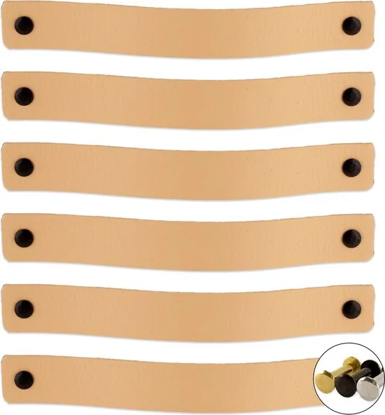 Leren handgrepen - Naturel - 12 stuks - 20,0 x 2,5 cm - incl. 3 kleuren schroeven - Handgrepen leer - Leren meubelgreep - Afbeelding 1