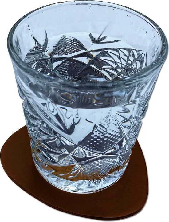 Brute Strength - Onderzetters voor glazen - Leer - Bruin - Semi-Rond - 6 stuks - Bruine leren onderzetters thumbnail 3