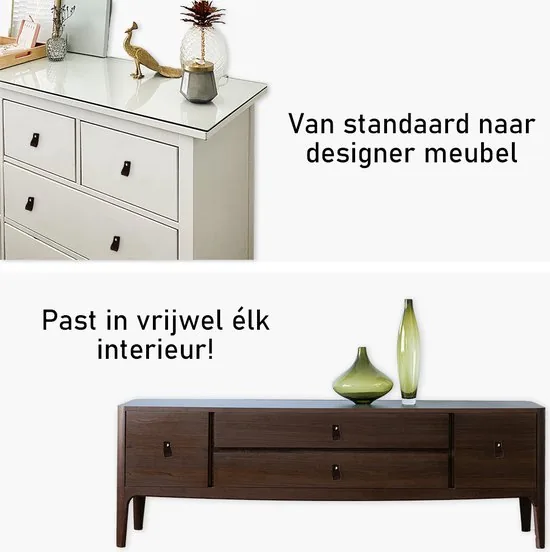 Leren handgrepen - Zwart - 4 stuks - 12,5 x 2,5 cm - incl. 3 kleuren schroeven - Handgrepen leer - Zwarte leren meubelgreep thumbnail 8