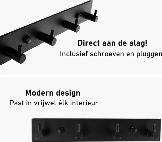 Brute Strength - RVS Kapstok - 4 haken - 25 cm - Mat Zwart - Wandkapstok - Kapstok hangend industrieel thumbnail 5
