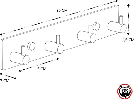 Brute Strength - RVS Kapstok - 4 haken - 25 cm - Mat Zwart - Wandkapstok - Kapstok hangend industrieel thumbnail 9