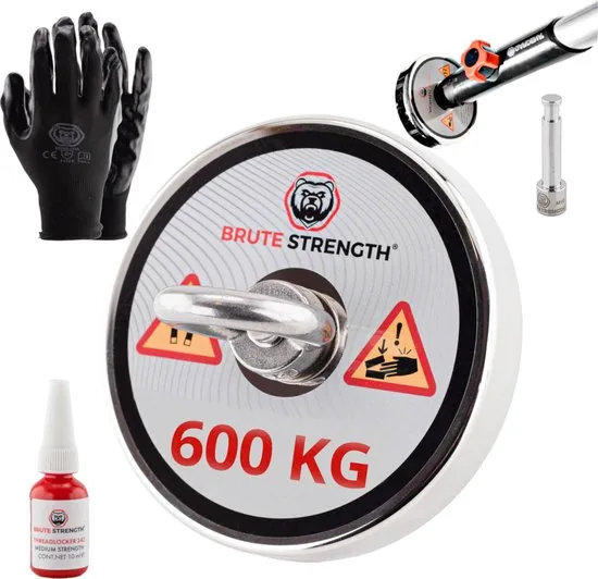 Vismagneet - 600 kg trekkracht - Magneetvissen - Incl. Handschoenen - Prikstok adapter - Schroefdraadborgmiddel (10 ml) - Magneet vissen magneet - Afbeelding 1
