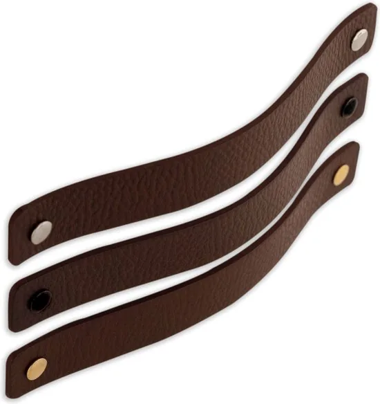 Leren handgrepen - Kastanje Bruin - 12 stuks - 20 x 2,5 cm - incl. 3 kleuren schroeven - Handgrepen leer - Leren meubelgreep thumbnail 8