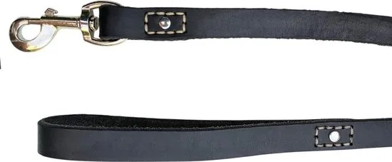 Leren hondenriem - 180cm - zwart - hondenriem met stiksels - 100% volnerfleer thumbnail 2