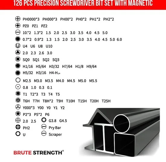 Brute Strength - 126 delige Precisie Schroevendraaierset Magnetisch - Universeel - Gereedschapset - Schroevendraaiers - Bitset met Torx thumbnail 3