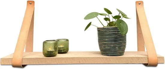 Leren plankdragers - Naturel - 6 stuks - Echt lederen planken dragers - Wandplank industrieel - Legplankdrager - Schapdrager - Afbeelding 1