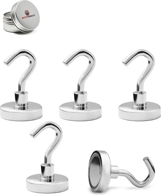 Brute Strength - Super sterke magnetische ophanghaakjes - 32 mm - 5 stuks - Ophanghaken - Magneet haakjes - Haak magneten - Afbeelding 1