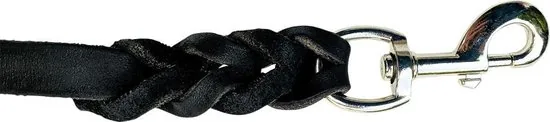 Leren hondenriem - 180cm - zwart - gevlochten hondenriem - 100% volnerfleer thumbnail 2