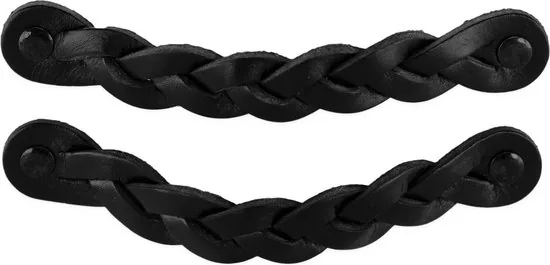 Leren handgrepen - Zwart - 6 stuks - Gevlochten - 16,5 x 2,5 cm - Handgreep zwart - Handgrepen leer thumbnail 6