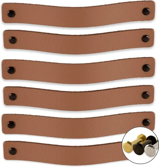 Leren handgrepen - Taupe - 6 stuks - 20,0 x 2,5 cm - incl. 3 kleuren schroeven - Handgrepen leer - Leren meubelgreep - Afbeelding 1