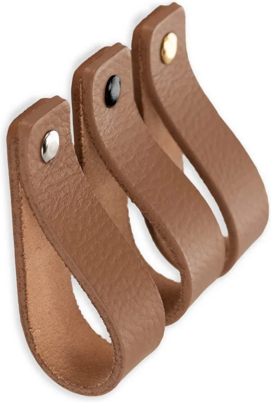 Leren handgrepen - Taupe - 6 stuks - 20,0 x 2,5 cm - incl. 3 kleuren schroeven - Handgrepen leer - Leren meubelgreep thumbnail 6