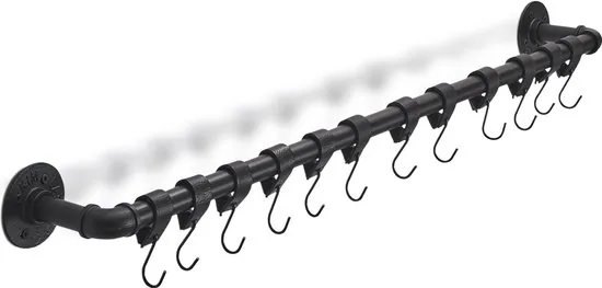 Brute Strength - Steigerbuis Kapstok - Wandkapstok - Kapstokhaak - Handdoekhaak - incl. 12 leren bandjes met S-haken - 105 cm - zwart thumbnail 1